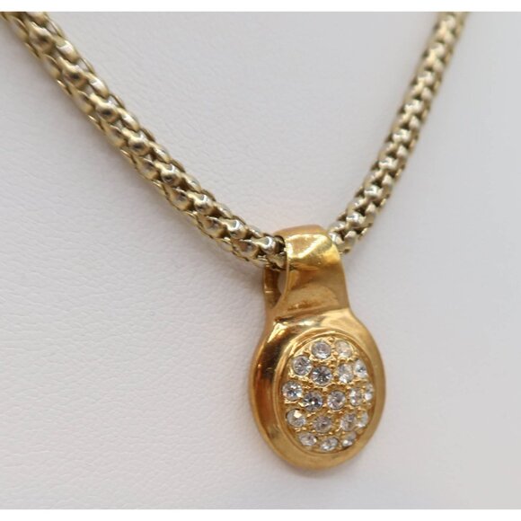 Vintage ROMAN Gold Tone Pave Rhinestone Pendant Necklace 17.5" Snake Chain - Picture 3 of 7